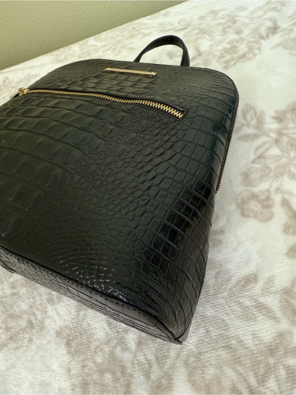 Brahmin Black Croc-Embossed Leather Backpack - Picture 13 of 16